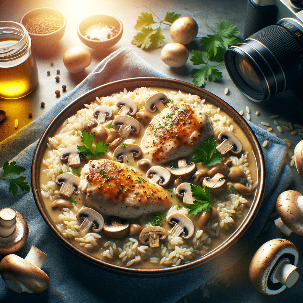 Oven-Baked Creamy Mushroom and Chicken Rice