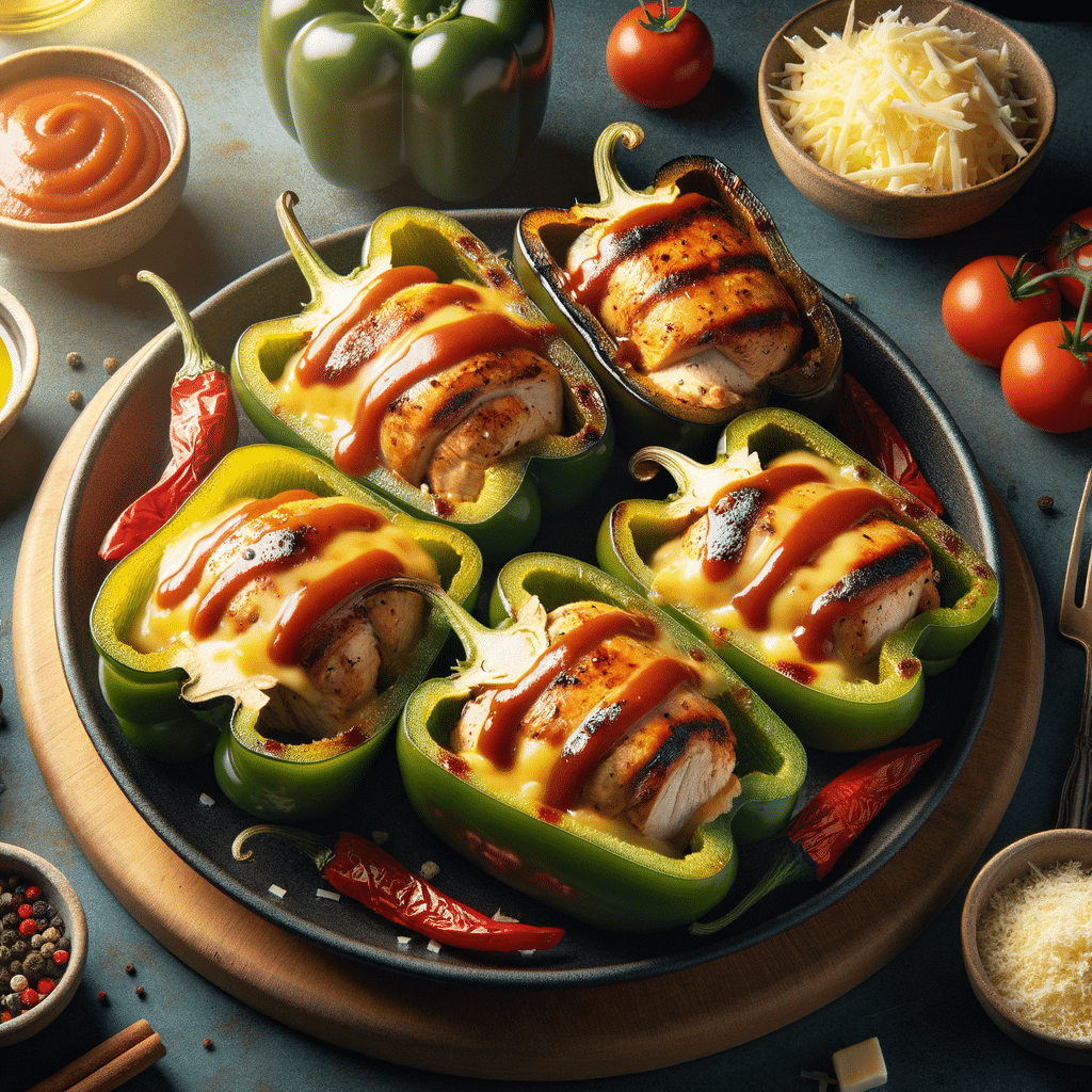 Grilled BBQ Chicken Stuffed Bell Peppers