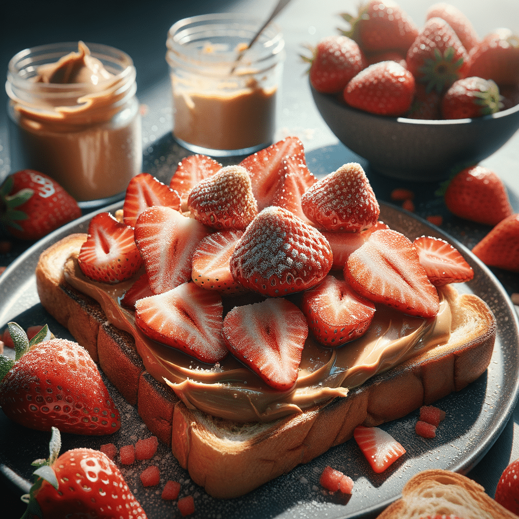 Exquisite Peanut Butter and Strawberry Galette on Toasted Bread