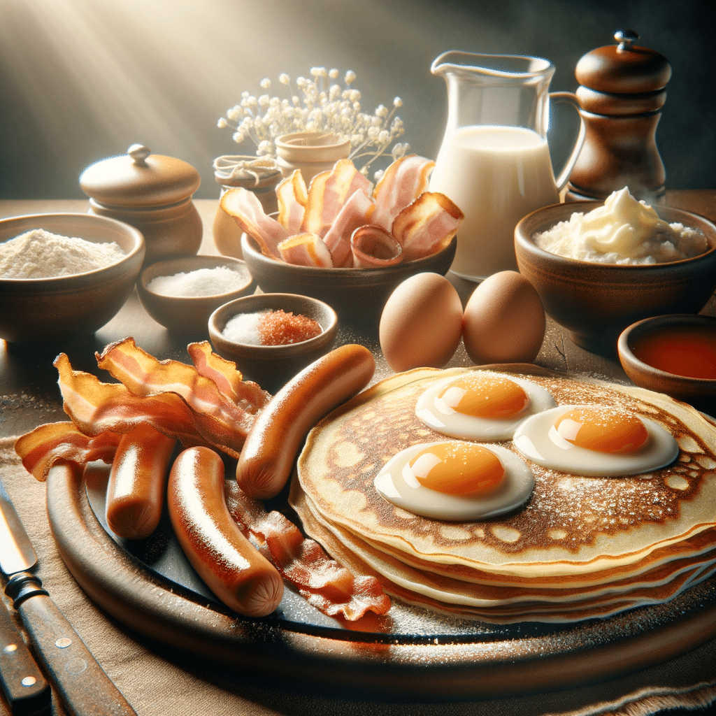 Breakfast Crêpes with Bacon and Sausage
