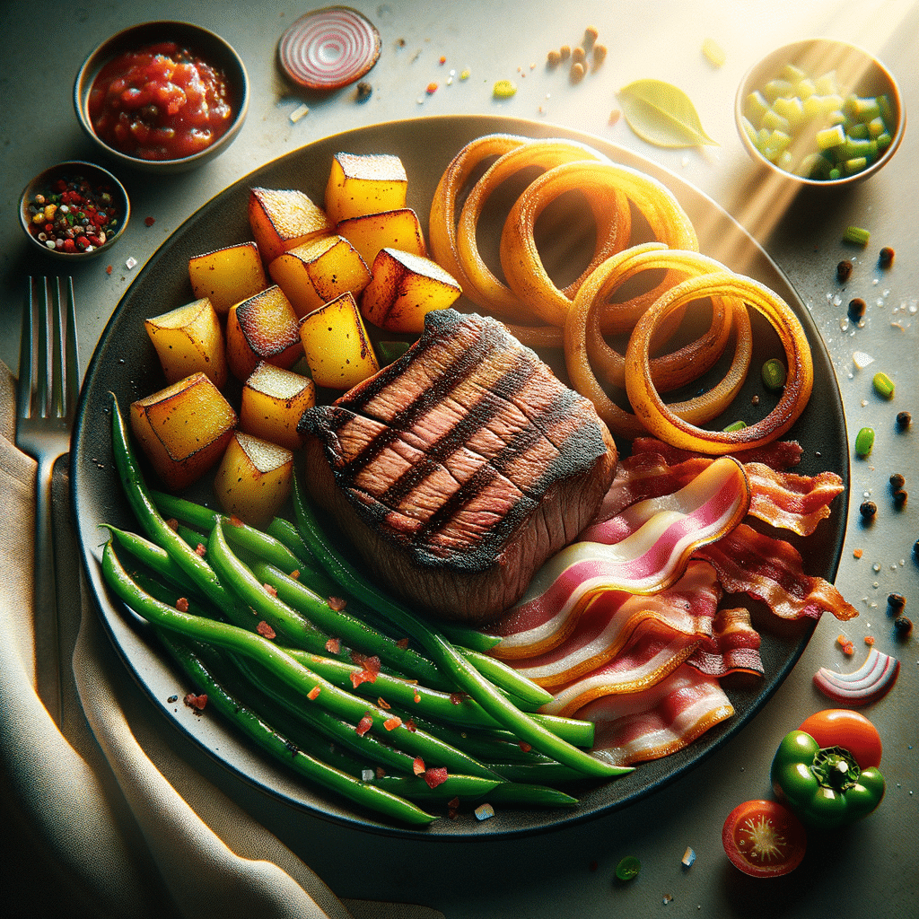 Seared NY Strip Steak with Roasted Potatoes and Green Beans