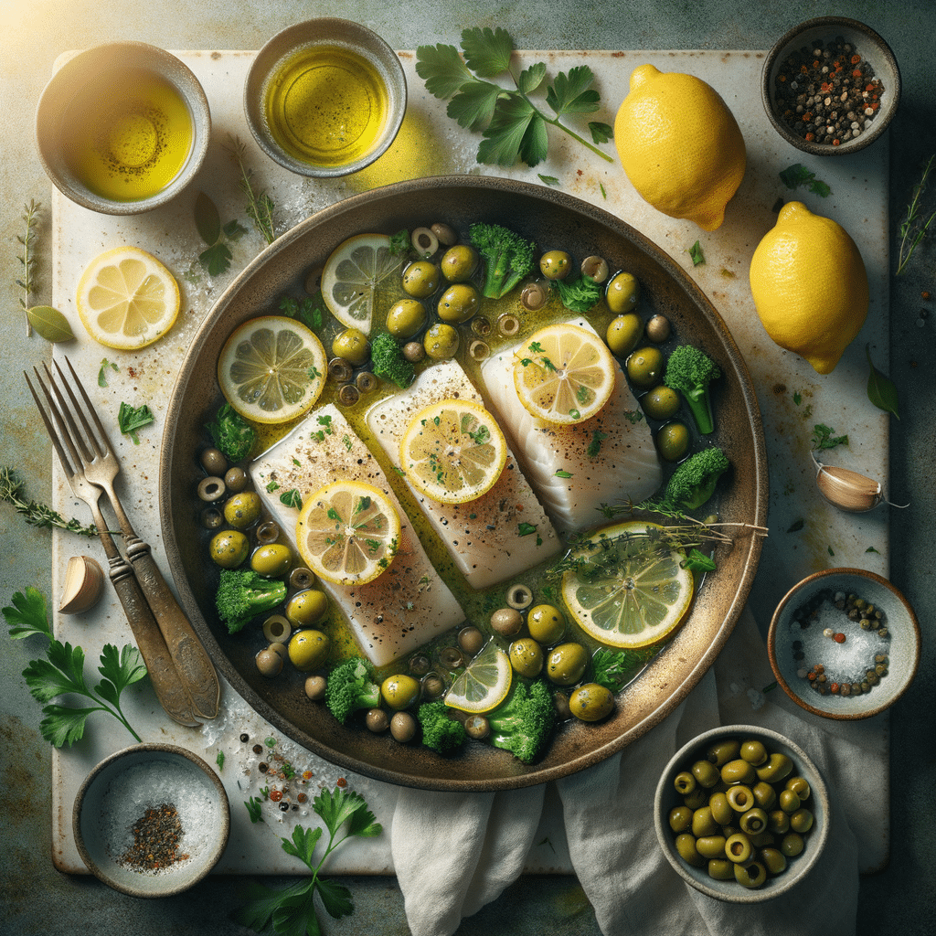 Provençal Green Olive Tapenade with Lemon Cod Fillets