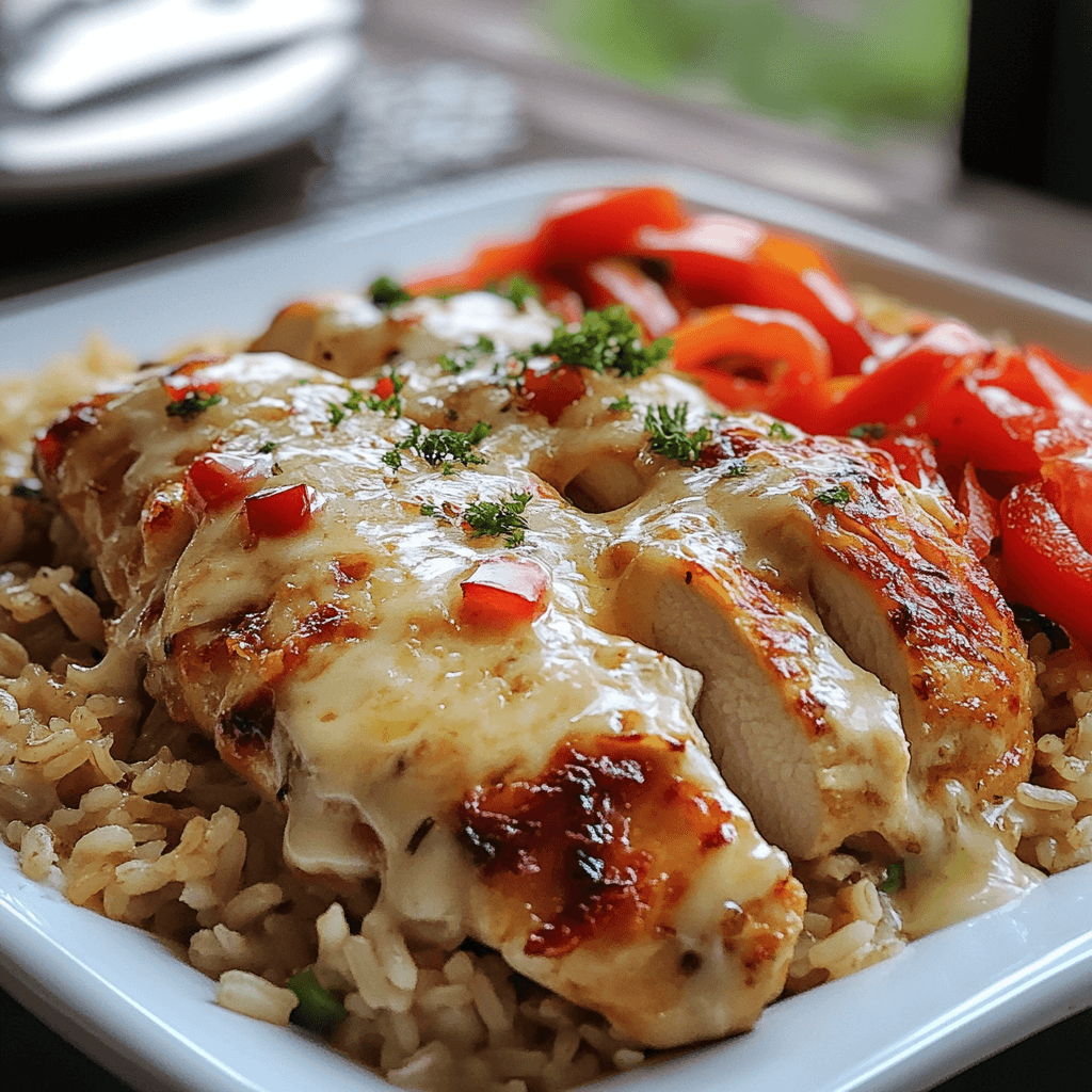 The Ultimate Cheesy Baked Chicken with Brown Rice and Red Bell Pepper