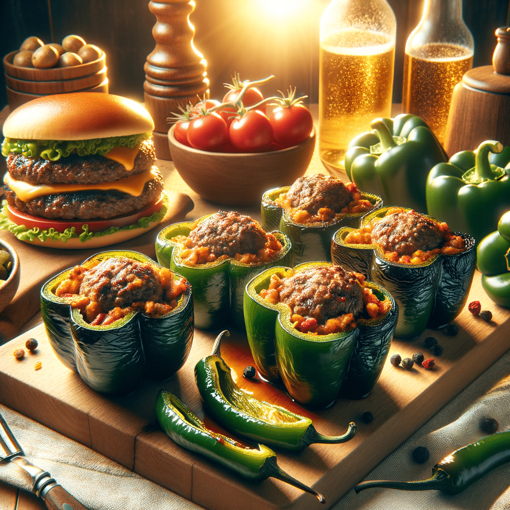 Spicy Stuffed Pablano Peppers with Savory Hamburger Meat