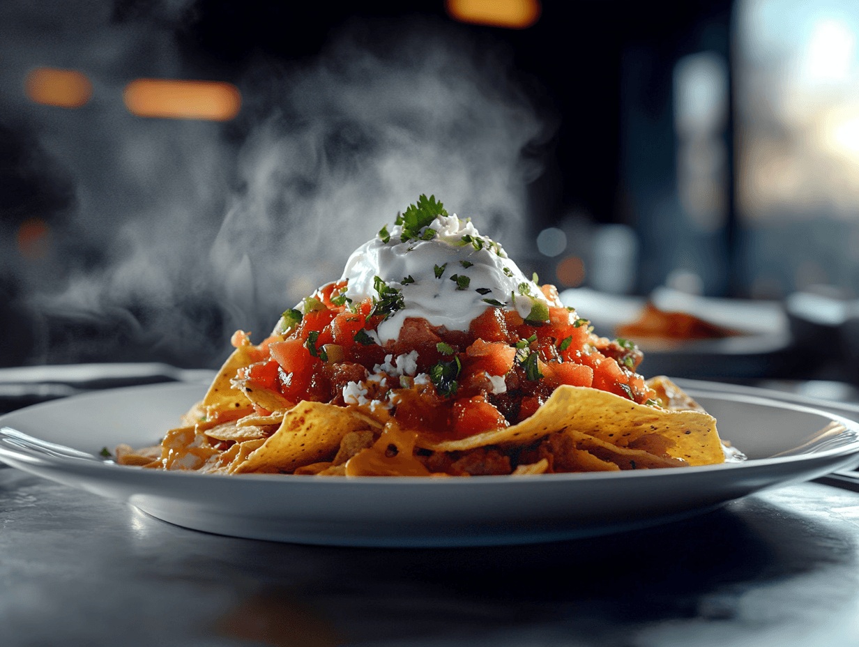 Zesty Asada Nachos with Fresh Salsa and Creamy Sour Cream